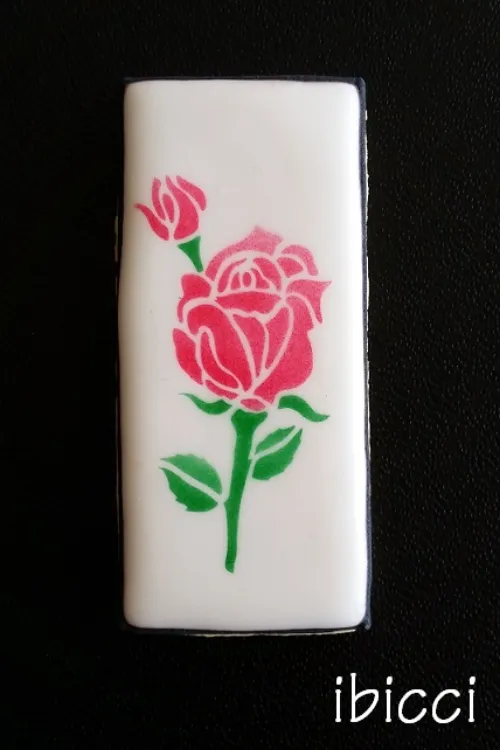 Rose stem cookie using 2 elements of the ibicci 2 part Rose Stem, buds and leaves stencil